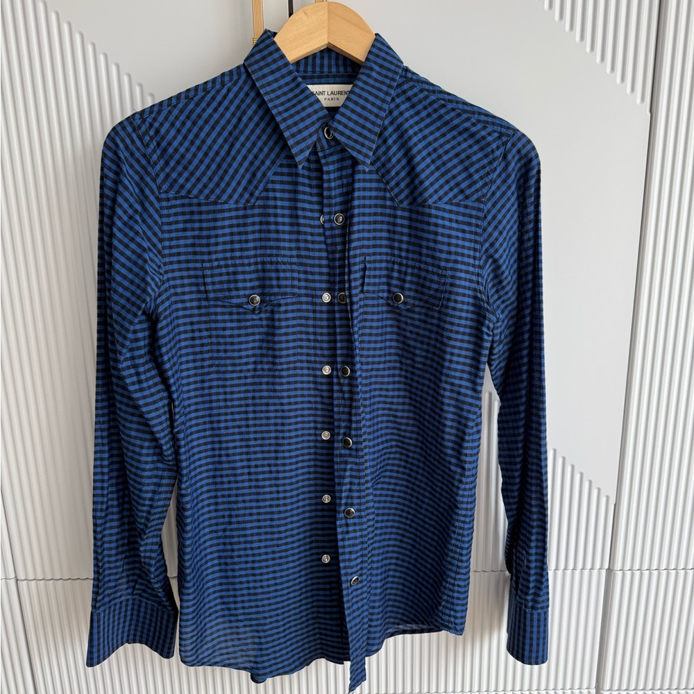 Saint Laurent Blue and Black Men's Shirt